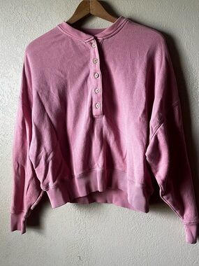 American Eagle Pink Henley Pullover Sweatshirt
